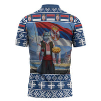 Serbia Christmas Wolf Zipper Polo Shirt Vuk Serbian Mascot - Wonder Print Shop