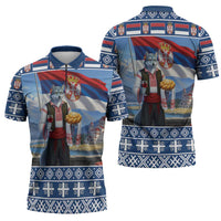 Serbia Christmas Wolf Zipper Polo Shirt Vuk Serbian Mascot - Wonder Print Shop