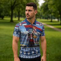 Serbia Christmas Wolf Zipper Polo Shirt Vuk Serbian Mascot - Wonder Print Shop