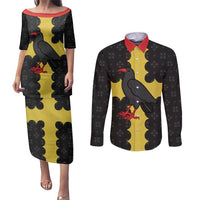 Custom Flintshire Wales Couples Matching Puletasi and Long Sleeve Button Shirt Coat Of Arms with Heraldic Flag - Wonder Print Shop