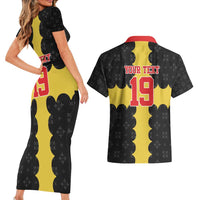 Custom Flintshire Wales Couples Matching Short Sleeve Bodycon Dress and Hawaiian Shirt Coat Of Arms with Heraldic Flag - Wonder Print Shop