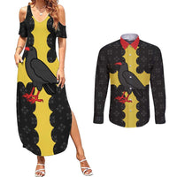 Custom Flintshire Wales Couples Matching Summer Maxi Dress and Long Sleeve Button Shirt Coat Of Arms with Heraldic Flag - Wonder Print Shop