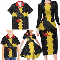 Custom Flintshire Wales Family Matching Long Sleeve Bodycon Dress and Hawaiian Shirt Coat Of Arms with Heraldic Flag - Wonder Print Shop