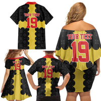 Custom Flintshire Wales Family Matching Off Shoulder Short Dress and Hawaiian Shirt Coat Of Arms with Heraldic Flag - Wonder Print Shop