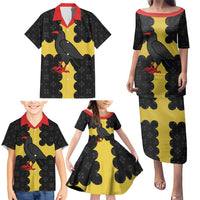 Custom Flintshire Wales Family Matching Puletasi and Hawaiian Shirt Coat Of Arms with Heraldic Flag - Wonder Print Shop