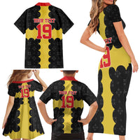 Custom Flintshire Wales Family Matching Short Sleeve Bodycon Dress and Hawaiian Shirt Coat Of Arms with Heraldic Flag - Wonder Print Shop