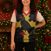 Custom Flintshire Wales Christmas Knitted V-Neck Vest Coat Of Arms with Heraldic Flag - Wonder Print Shop