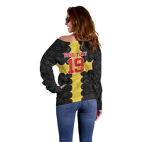 Custom Flintshire Wales Off Shoulder Sweater Coat Of Arms with Heraldic Flag - Wonder Print Shop