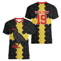 Custom Flintshire Wales Women V-Neck T-Shirt Coat Of Arms with Heraldic Flag - Wonder Print Shop