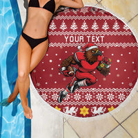 Personalized Radnorshire Wales Christmas Beach Blanket Red-Tailed Hawk Rugby - Wonder Print Shop