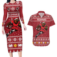Personalized Radnorshire Wales Christmas Couples Matching Long Sleeve Bodycon Dress and Hawaiian Shirt Red-Tailed Hawk Rugby - Wonder Print Shop