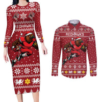 Personalized Radnorshire Wales Christmas Couples Matching Long Sleeve Bodycon Dress and Long Sleeve Button Shirt Red-Tailed Hawk Rugby - Wonder Print Shop