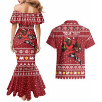 Personalized Radnorshire Wales Christmas Couples Matching Mermaid Dress and Hawaiian Shirt Red-Tailed Hawk Rugby - Wonder Print Shop