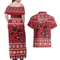 Personalized Radnorshire Wales Christmas Couples Matching Off Shoulder Maxi Dress and Hawaiian Shirt Red-Tailed Hawk Rugby - Wonder Print Shop