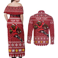 Personalized Radnorshire Wales Christmas Couples Matching Off Shoulder Maxi Dress and Long Sleeve Button Shirt Red-Tailed Hawk Rugby - Wonder Print Shop