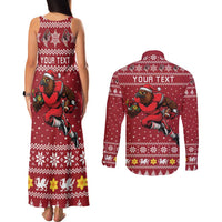 Personalized Radnorshire Wales Christmas Couples Matching Tank Maxi Dress and Long Sleeve Button Shirt Red-Tailed Hawk Rugby - Wonder Print Shop