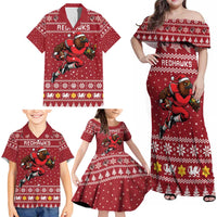 Personalized Radnorshire Wales Christmas Family Matching Off Shoulder Maxi Dress and Hawaiian Shirt Red-Tailed Hawk Rugby - Wonder Print Shop