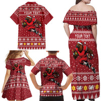 Personalized Radnorshire Wales Christmas Family Matching Off Shoulder Maxi Dress and Hawaiian Shirt Red-Tailed Hawk Rugby - Wonder Print Shop