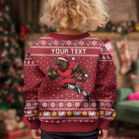 Personalized Radnorshire Wales Christmas Kid Ugly Christmas Sweater Red-Tailed Hawk Rugby - Wonder Print Shop