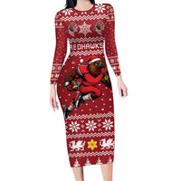 Personalized Radnorshire Wales Christmas Long Sleeve Bodycon Dress Red-Tailed Hawk Rugby - Wonder Print Shop