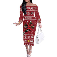 Personalized Radnorshire Wales Christmas Off The Shoulder Long Sleeve Dress Red-Tailed Hawk Rugby - Wonder Print Shop