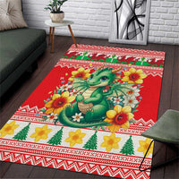 Wales Christmas Area Rug Cute Green Welsh Dragon and Daffodils - Wonder Print Shop