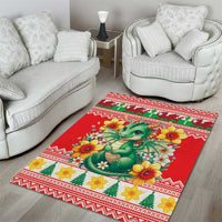 Wales Christmas Area Rug Cute Green Welsh Dragon and Daffodils - Wonder Print Shop