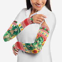 Wales Christmas Arm Sleeves Cute Green Welsh Dragon and Daffodils - Wonder Print Shop