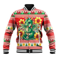 Wales Christmas Baseball Jacket Cute Green Welsh Dragon and Daffodils - Wonder Print Shop