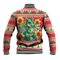 Wales Christmas Baseball Jacket Cute Green Welsh Dragon and Daffodils - Wonder Print Shop