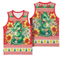 Wales Christmas Basketball Jersey Cute Green Welsh Dragon and Daffodils - Wonder Print Shop