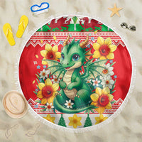 Wales Christmas Beach Blanket Cute Green Welsh Dragon and Daffodils - Wonder Print Shop