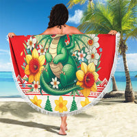 Wales Christmas Beach Blanket Cute Green Welsh Dragon and Daffodils - Wonder Print Shop