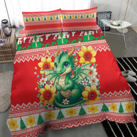 Wales Christmas Bedding Set Cute Green Welsh Dragon and Daffodils - Wonder Print Shop