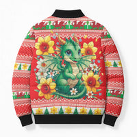 Wales Christmas Bomber Puffer Jacket Cute Green Welsh Dragon and Daffodils - Wonder Print Shop