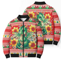 Wales Christmas Bomber Puffer Jacket Cute Green Welsh Dragon and Daffodils - Wonder Print Shop