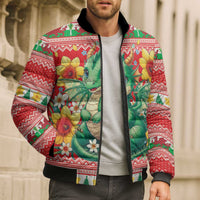 Wales Christmas Bomber Puffer Jacket Cute Green Welsh Dragon and Daffodils - Wonder Print Shop