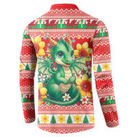 Wales Christmas Button Sweatshirt Cute Green Welsh Dragon and Daffodils - Wonder Print Shop