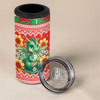 Wales Christmas 4 in 1 Can Cooler Tumbler Cute Green Welsh Dragon and Daffodils - Wonder Print Shop