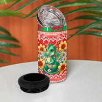 Wales Christmas 4 in 1 Can Cooler Tumbler Cute Green Welsh Dragon and Daffodils - Wonder Print Shop
