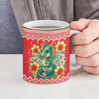 Wales Christmas Ceramic Mug Cute Green Welsh Dragon and Daffodils - Wonder Print Shop