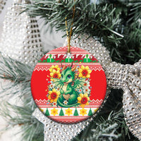 Wales Christmas Ceramic Ornament Cute Green Welsh Dragon and Daffodils - Wonder Print Shop