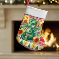 Wales Christmas Stocking Cute Green Welsh Dragon and Daffodils - Wonder Print Shop