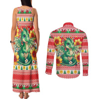 Wales Christmas Couples Matching Tank Maxi Dress and Long Sleeve Button Shirt Cute Green Welsh Dragon and Daffodils - Wonder Print Shop