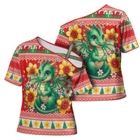 Wales Christmas Cross Shoulder Shirt Cute Green Welsh Dragon and Daffodils - Wonder Print Shop