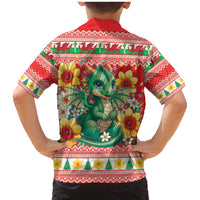 Wales Christmas Family Matching Mermaid Dress and Hawaiian Shirt Cute Green Welsh Dragon and Daffodils - Wonder Print Shop