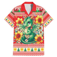 Wales Christmas Family Matching Mermaid Dress and Hawaiian Shirt Cute Green Welsh Dragon and Daffodils - Wonder Print Shop