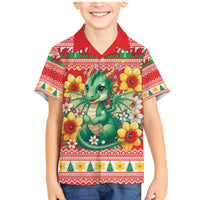 Wales Christmas Family Matching Mermaid Dress and Hawaiian Shirt Cute Green Welsh Dragon and Daffodils - Wonder Print Shop