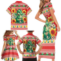Wales Christmas Family Matching Short Sleeve Bodycon Dress and Hawaiian Shirt Cute Green Welsh Dragon and Daffodils - Wonder Print Shop