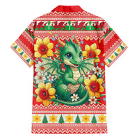 Wales Christmas Family Matching Short Sleeve Bodycon Dress and Hawaiian Shirt Cute Green Welsh Dragon and Daffodils - Wonder Print Shop